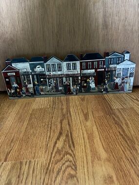 Vintage-Style Decorative Village Street Plaque in Blue, Red, Cream